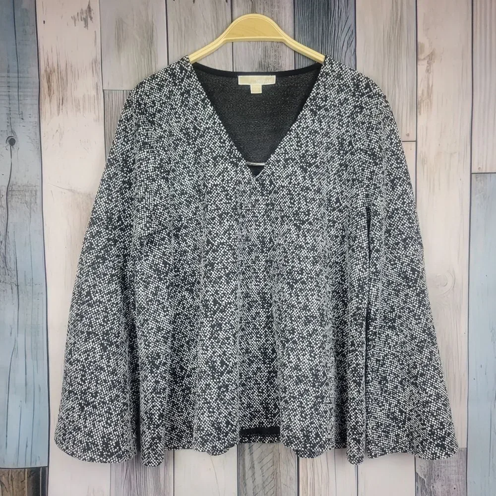 Michael Kors Black White Marled Top Wide Bell Sleeve Size XXL